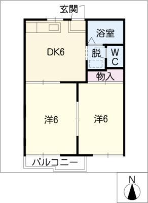 ビラ・イチカワA(2DK/2階)の間取り写真