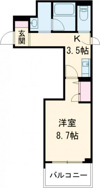 CASA REGIO 神戸元町(1K/2階)の間取り写真