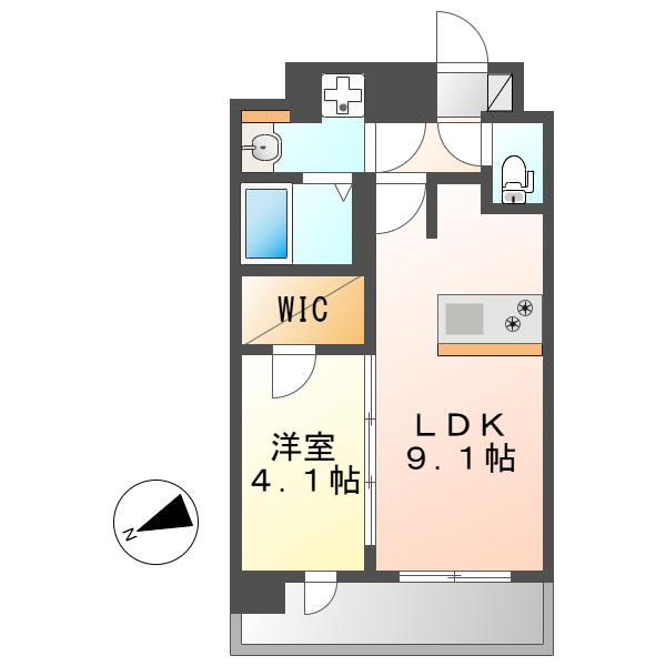 ディアレイシャス名古屋大須通(1LDK/15階)の間取り写真