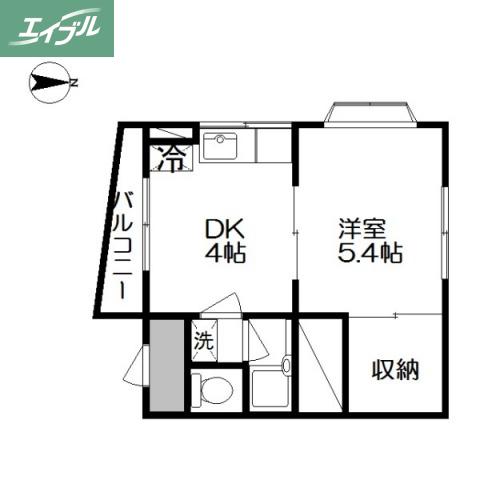 サンロード津高(1DK/3階)の間取り写真