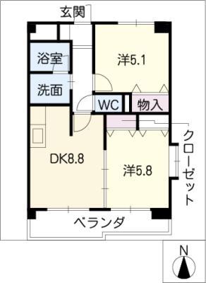 ビバリーヒルズ(2DK/1階)の間取り写真