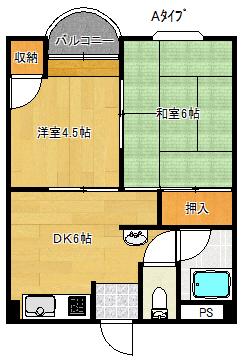 福田ビル玉出コーポ(2DK/4階)の間取り写真