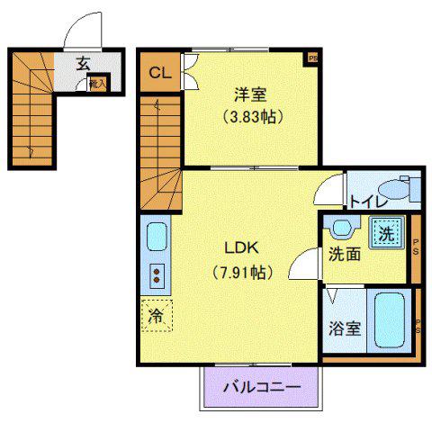 カサプレミア代田(1LDK/2階)の間取り写真