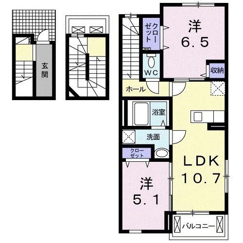 ベストウォールアヅチII(2LDK/3階)の間取り写真