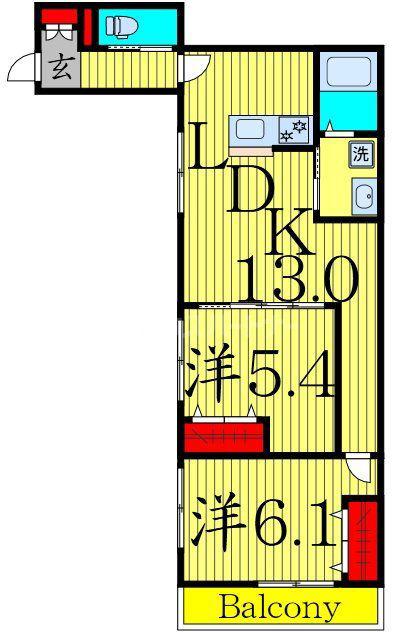 足立区中央本町3丁目(2LDK/2階)の間取り写真