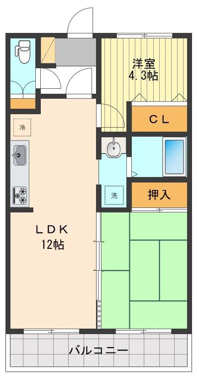 ライオンズマンション春日部(2LDK/4階)の間取り写真