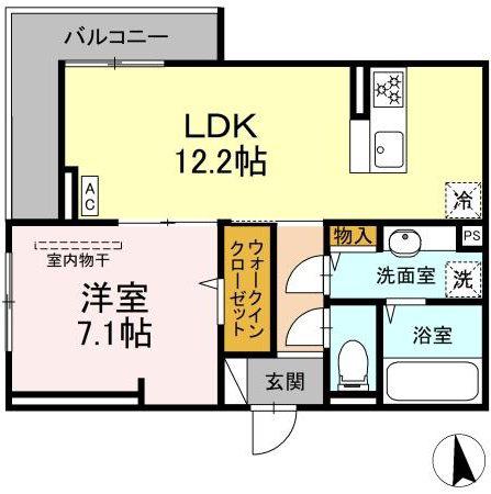 GRAND D-ROOM大手(1LDK/2階)の間取り写真