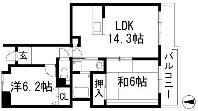 アルビス寺本16号棟(2LDK/4階)の間取り写真