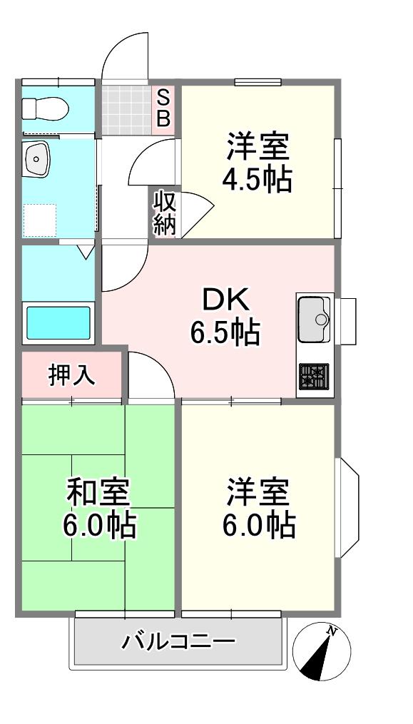 ハイツクリフサイド(3DK/2階)の間取り写真