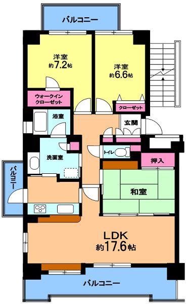 オーベル牧の原1号棟(3LDK/8階)の間取り写真