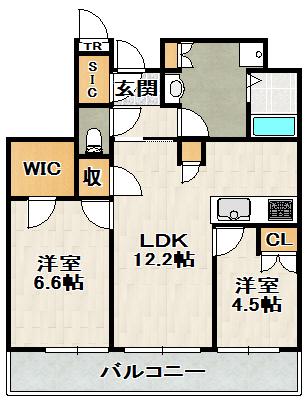 ジオタワー宝塚グランレジス(2LDK/5階)の間取り写真