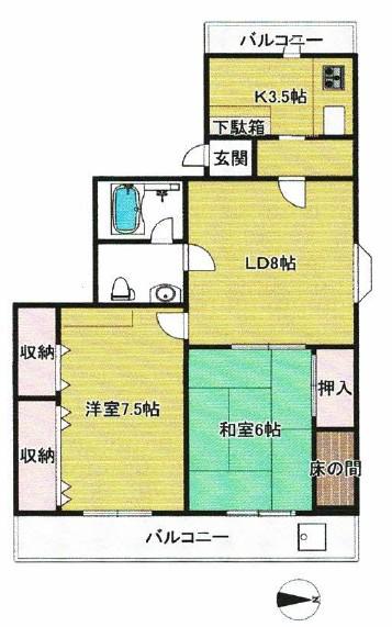 南麻布プラザ(2LDK/4階)の間取り写真