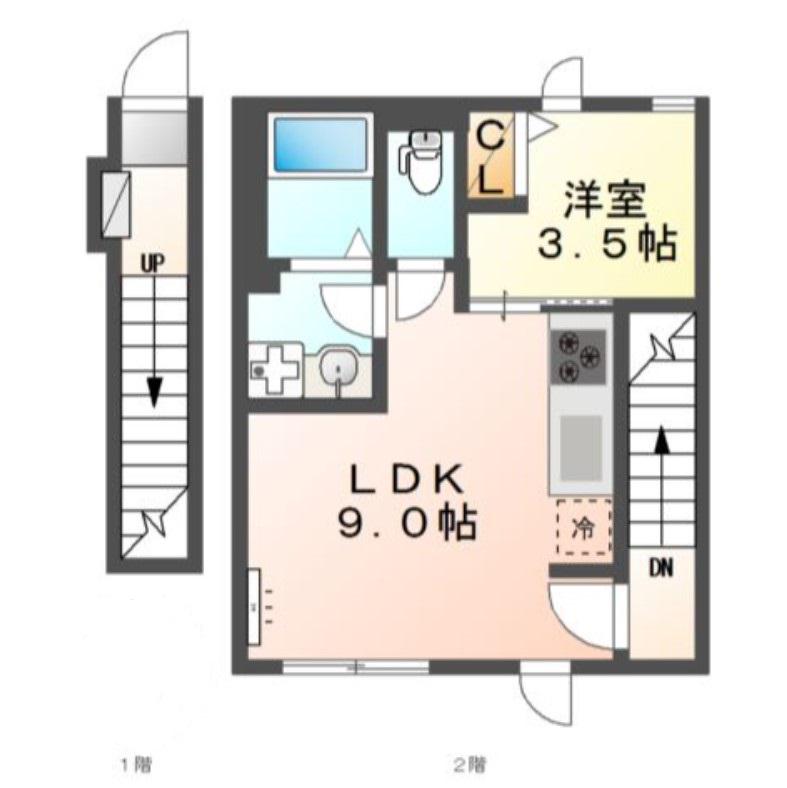 アプリコットE(1LDK/2階)の間取り写真