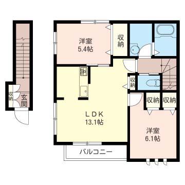 カーサ アルテ B(2LDK/2階)の間取り写真