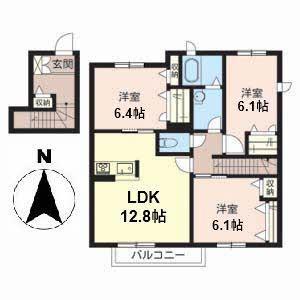 ソレイユ上野芝(3LDK/2階)の間取り写真