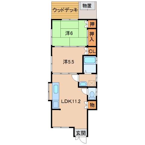カーサ丸山(2LDK/1階)の間取り写真
