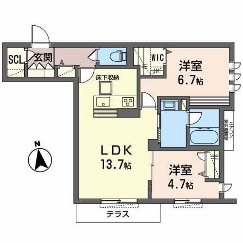 シャーメゾン SAWA(2LDK/1階)の間取り写真