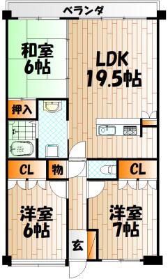 シャトレ大手町N棟(3LDK/4階)の間取り写真