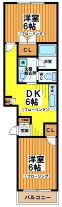ハイフラット赤堤(2DK/2階)の間取り写真