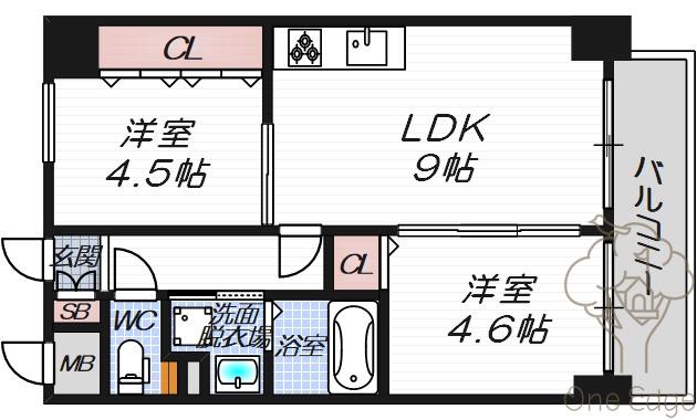 FORTUNA北梅田(2LDK/7階)の間取り写真