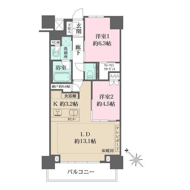 アトラス築地(2LDK/5階)の間取り写真