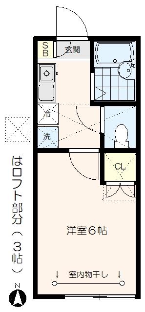 スカイハイツ田柄(1K/2階)の間取り写真
