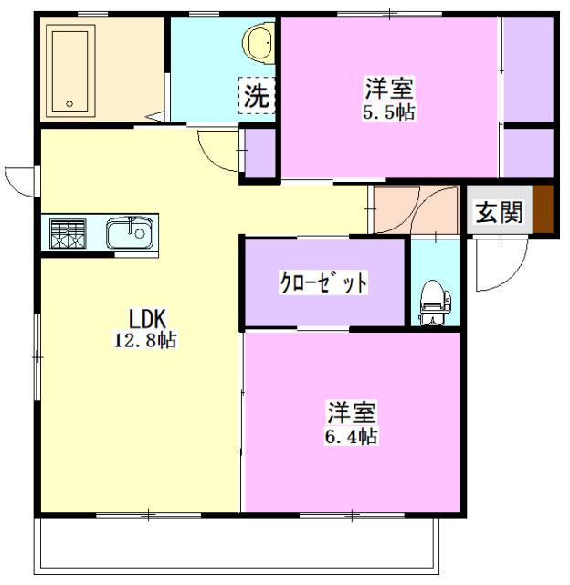 プラムガーデンI 201(2LDK/2階)の間取り写真