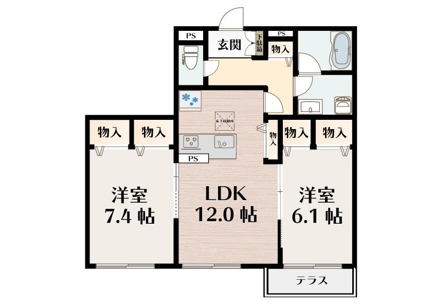 シャーメゾン郷(2LDK/1階)の間取り写真