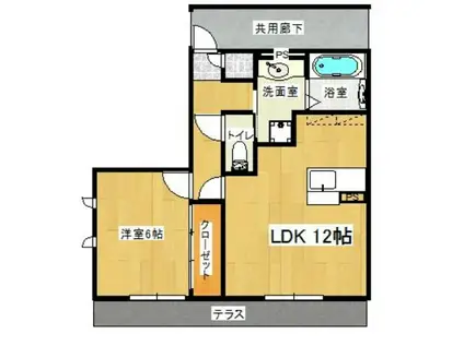 ラ・メール(1LDK/2階)の間取り写真