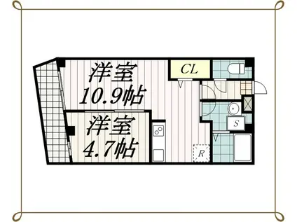 OULU千葉中央(1LDK/1階)の間取り写真