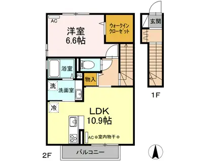 高知県高知市 2階建 築5年(1LDK/2階)の間取り写真