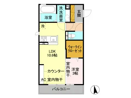 D-ROOMミオカリーノ305(1LDK/3階)の間取り写真