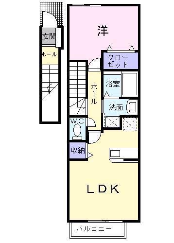 ネオハイムD(1LDK/2階)の間取り写真