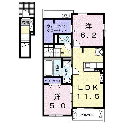 メイプルパティオ(2LDK/2階)の間取り写真