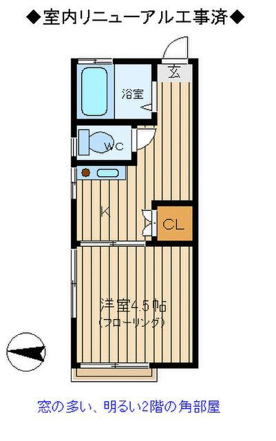 シャルマンちば(1K/2階)の間取り写真