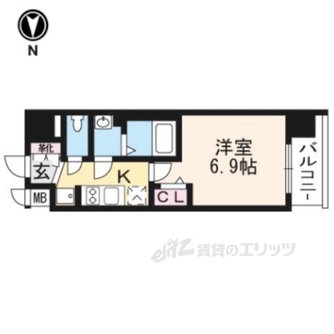 プレサンス京都二条 京華(1K/2階)の間取り写真