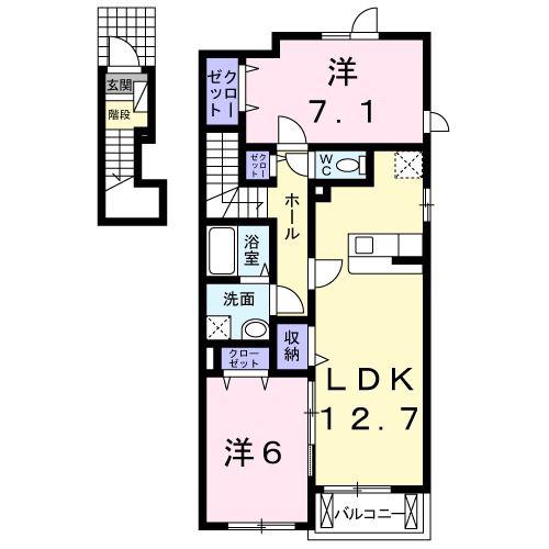 アスカE(2LDK/2階)の間取り写真
