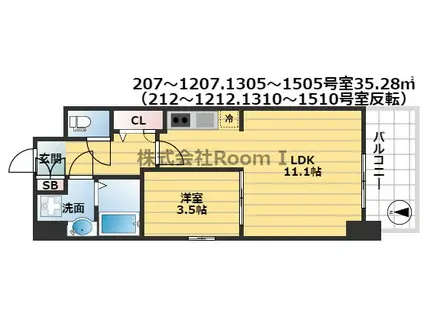 プレサンス堺筋本町エグゼブラン(1LDK/6階)の間取り写真