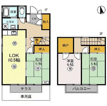 豊岡タウンハウス D棟(4DK/1階)の間取り写真