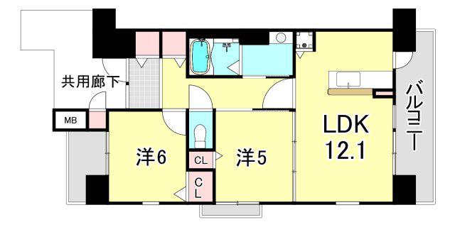 URグリーンヒルズ仁川5号棟(2LDK/3階)の間取り写真