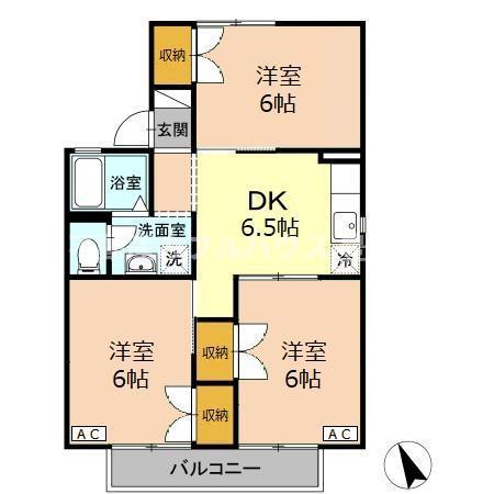 今泉ハイツA(3DK/2階)の間取り写真