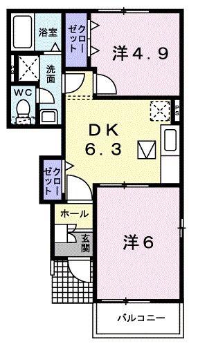 ポーレサンピーチ(2DK/1階)の間取り写真