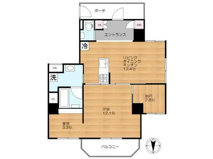 モンテヴェルデ神楽坂弐番館(1SLDK/3階)の間取り写真