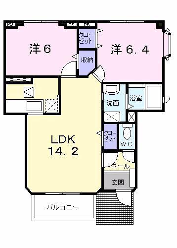 ソレアードII(2LDK/1階)の間取り写真