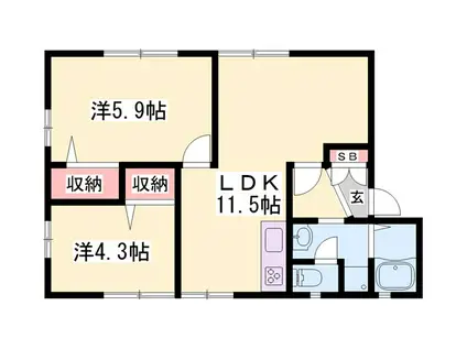 クレスコB(2LDK/1階)の間取り写真