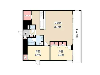 レジディア東桜II(2LDK/12階)の間取り写真