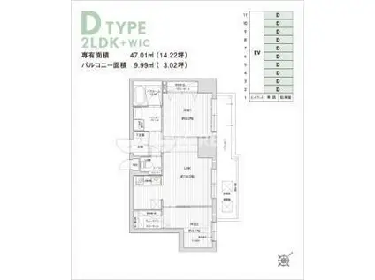 グランフォーレラグゼ博多駅南(1LDK/2階)の間取り写真