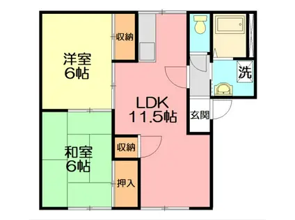 コーポ寺ヶ丘A(2LDK/1階)の間取り写真