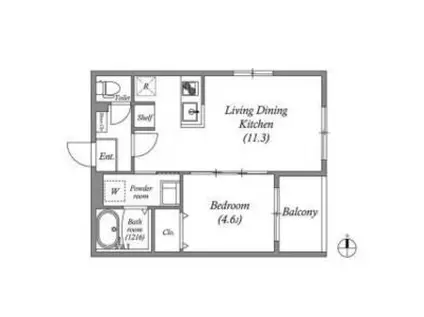 ボヌール太秦(1LDK/2階)の間取り写真