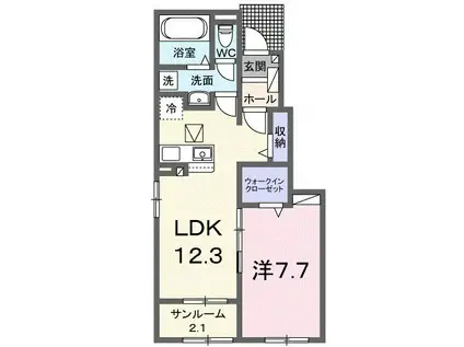 ファミールケイB(1LDK/1階)の間取り写真